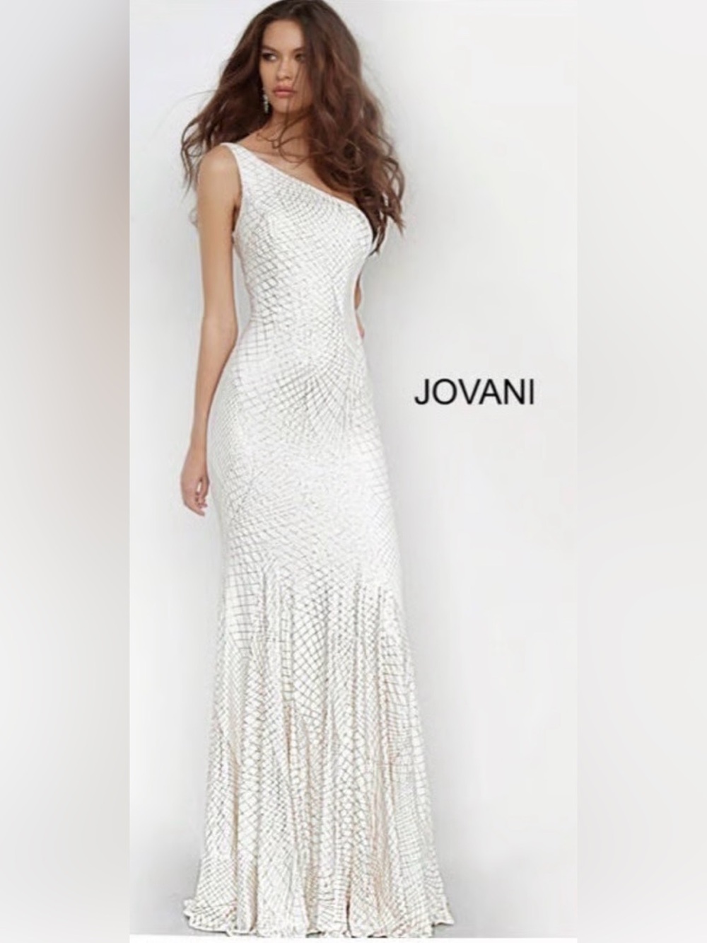 Jovani white and gold prom dress